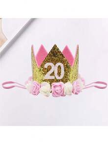 Birthday Party Crown Hat, Handmade Felt Gold 20th Adult Birthday Hat, 30/40/50/60/70 Years Old Birthday Celebration Party Crown Hat, Birthday Party Hat