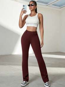 Quần legging yoga Y2K ôm sát, co giãn cao, có túi bên hông, kiểu dáng tối giản và thoải mái, chất lượng cao, phù hợp cho mặc hàng ngày, chạy bộ, thể thao, dạy học và nhiều dịp khác, quần dài nữ cho mùa thu. - Màu Đỏ Sâu - Xem 4