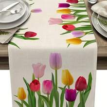 Easter Celebration Table Flag - Vivid Tulip Pattern For Indoor/Outdoor Dining And Parties, Polyester, Rectangle - 13x72 inch - Xem 6