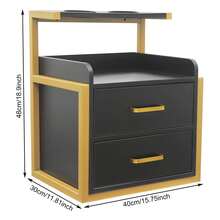 FOGGBET Wall Mounted Salon Storage Organizer, Stylist Storage Beauty Station With 2 Drawers & 1 Open Shelf & Hairdryer Stand Salon Wall Cabinet For Spa Barber Store Salon - Gold, Black - View 3