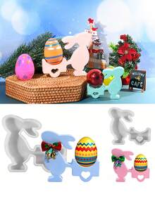 1pc Easter Bunny Cart DIY Mold - Resin Plaster Candle Casting Mould For Handmade Doll Ornament
