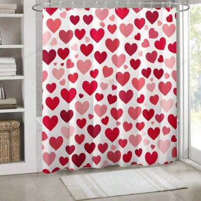 1 件心形印花浴帘，防水涤纶面料，带挂钩，可机洗，艺术主题，四季皆宜的浴室装饰，71x71 英寸