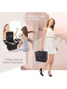 Hộp đựng mỹ phẩm 29x21x27cm, hộp đựng mỹ phẩm di động dung tích lớn, hộp đựng đồ trang điểm chuyên nghiệp có dây đeo vai, chất liệu nylon (màu khóa kéo ngẫu nhiên) - Nhiều màu - Xem 4