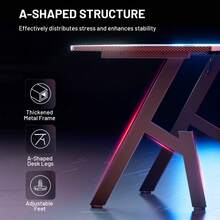 HLDIRECT Gaming Desk With Carbon Fibre Surface - A Shape Large Computer Table, Ergonomic PC Workstation For Home Office - Black - View 4