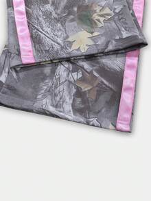 Women's Branch Print Contrast Color Waist Tie Knot Branch Patchwork Casual Wide Leg Pants, Straight Leg Relaxed Fit Pants, Chic Street Style, Comfortable & Lightweight, Versatile For Daily Wear, Fashionable Design, Suitable For All Seasons - Olive Green - View 5