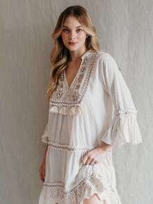 MIA BRAZIL Vestido Feminino  Boho Bordado Manga Flare Leve e Elegante-1303