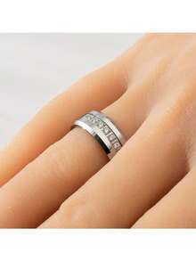 Men's Fashion 8mm 304 Stainless Steel Silver Square Zirconia Tungsten Ring - US Sizes 7-12 - Silver-7 - View 6