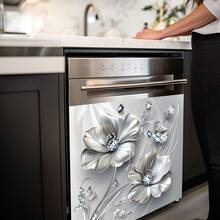 1张银色花朵洗碗机贴纸，自粘可移除PVC材质，适用于厨房洗碗机玻璃装饰 - 彩色 - 查看 4