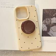 GUCADI 1pc Mocha Brown Milk Bubble + Milk Foam Holder High-End Holder Compatible With IPhone 17, Apple 15 Phone Case, Autumn/Winter, Retro, Personalized, Geometric, European And American Style, Minimalist, Niche, Ins Style - Creamy Yellow - View 7