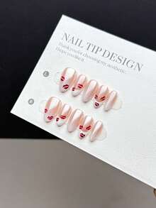 10 Pieces Of Purely Handmade Wearable Nail Tips, Short Almond-Shaped Nail Form With Press-On Fake Nails, Featuring A Fashionable And Minimalist Style. It Consists Of Purely Hand-Painted Nude Glossy Nails With Crystal Powder Coating Nail Supplies Handmade Press On Nails - Multicolor - View 1