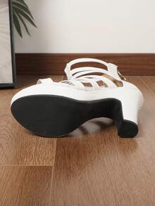 2026 Summer Roman Style White High Heel Open Toe Thick Heel Platform Sandals, Large Size 41-43, Runway Model Wear - White - View 8