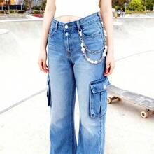 Layered Punk Pants Chain Men Women, Gothic Hip Hop Jean Chain Wallet Chain Biker Trouser Chain, Goth Emo Fashion Keychain Accessories - 2L-10 顆珍珠 - 查看 7