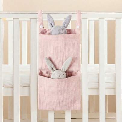 1pc Baby Crib Hanging Storage Bag, Stroller Organizer With Dual Compartments For Diapers, Bottles, Teethers & Toys, Nursery Bedding Organizer Pocket