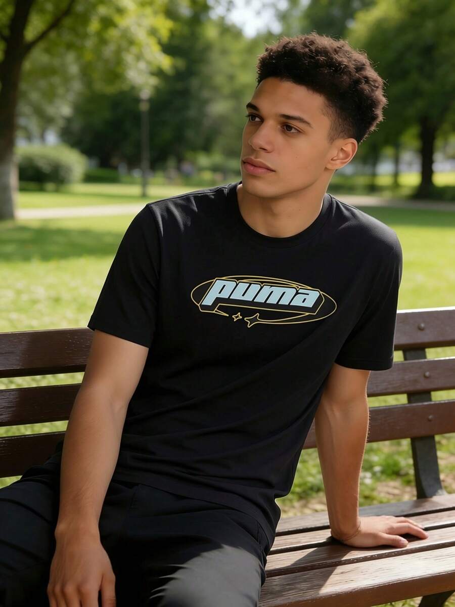 Puma Men's Short-Sleeve Simple Half-Sleeve SWxP Graphic Tee Casual Sports Top Loose T-Shirt 627011-01 - Black - View 1
