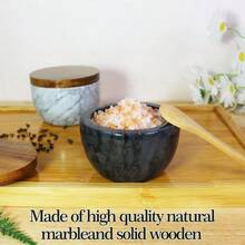 Marble Salt Cellar With Lid, Salt Box Spice Seasonings Keeper Pepper Container, Salt Holder Big Capacity Elegant Designblack - 海浪黑 - 查看 4