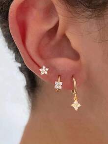 1 بطاقة 3 أزواج من أقراط زهرة البرسيم، تصميم نيش بسيط، طراز أنيق، مناسب للارتداء اليومي للنساء، والخروجات والحفلات، هدية رائعة لعيد الحب - متعدد الألوان - مشاهدة 2