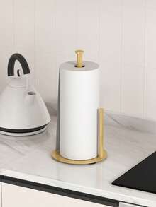 1pc Countertop Tissue Paper Holder, Vertical Paper Roll Dispenser, Kitchen Paper Towel Rack, Kitchen Roll Paper Organizer, Suitable For Countertop Paper Roll Storage, Home & Kitchen Supplies, Black, Gold - Multicolor - View 9