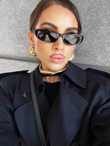 1pc Oval Small Frame European Women's Fashion Glasses Ins Personalized Street Photography Glasses Summer Vacation Beach Accessories - Black - View 4