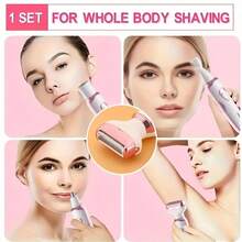Women's Hair Removal 4-Piece Set, Electric Waterproof Shaver, Wet & Dry Use Underarm & Intimate Area Epilator, Comes With Cleaning Accessories - 粉色 - 查看 9
