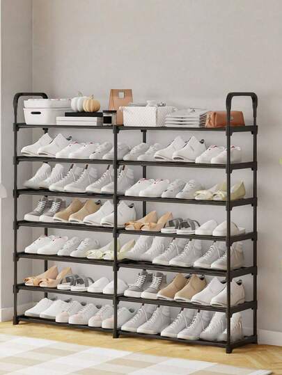 1pc Multi-Tier Shoe Rack, Black Minimalist Home Shoe Organizer Rack, Multipurpose Storage Rack, Space-Saving, Suitable For Placement At Entryway, Bedroom, Hallway To Store Shoes, Boots And Other Items, Also Applicable For Closet, Living Room, Bedroom