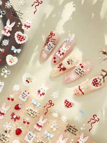 Beautizon Nailartlab 3D Embossed Rabbit, Strawberry, Bow, Snowflake Pattern Nail Art Stickers - Multicolor - View 3