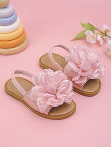 1 Pair Of Floral Daisy Diamond Sandals, Suitable For Girls With Soft Soled Open Toe Straight Strap Flat Sandals, Versatile For Spring And Summer. - Pink - View 1