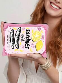 沙丁鱼图案女士化妆包和洗漱包，多功能小物件收纳袋，带衬里和拉链设计，便携式手提包，适合户外、家居收纳、旅行必备品收纳，可用作零钱包、化妆包、铅笔盒、糖果袋，适合日常通勤、度假、商务、健身、户外活动，并可作为生日、圣诞节、新年、情人节、万圣节、母亲节、父亲节、护士节等节日的礼物。