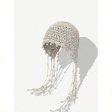 1pc Women's Handmade Crochet Hollow Out Beanie Hat, Lightweight Knitted Tassel Decor Cap, Fashion Headwear For Summer Sun Protection, Boho Style, Suitable For Mother And Daughter, Women Vacation, Halloween - 彩色 - 查看 7