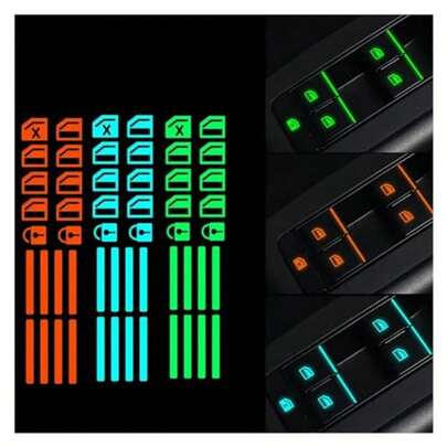 ملصقات مضيئة لزر رفع نافذة السيارة وزر الباب، مضيئة في الليل الداكن، ديكور أمان مع ملصقات فلورسنت