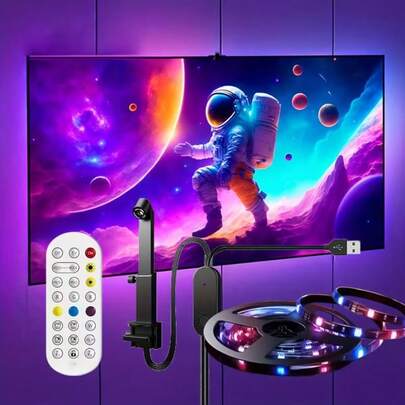 1pc LED TV Backlight Strip With AR Sensor, Synchronized Screen Ambient Lighting, TV Backlight With Remote Control, TV LED Light, Ideal Choice For Office TV Atmosphere Decoration