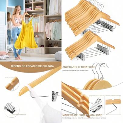 asfdMythya Perchas de Ropa 20 PZAS Ganchos Estandar Percheros para Pantalones Estantes para Armarios Perchas de Almacenamiento Perchas de Maderaws