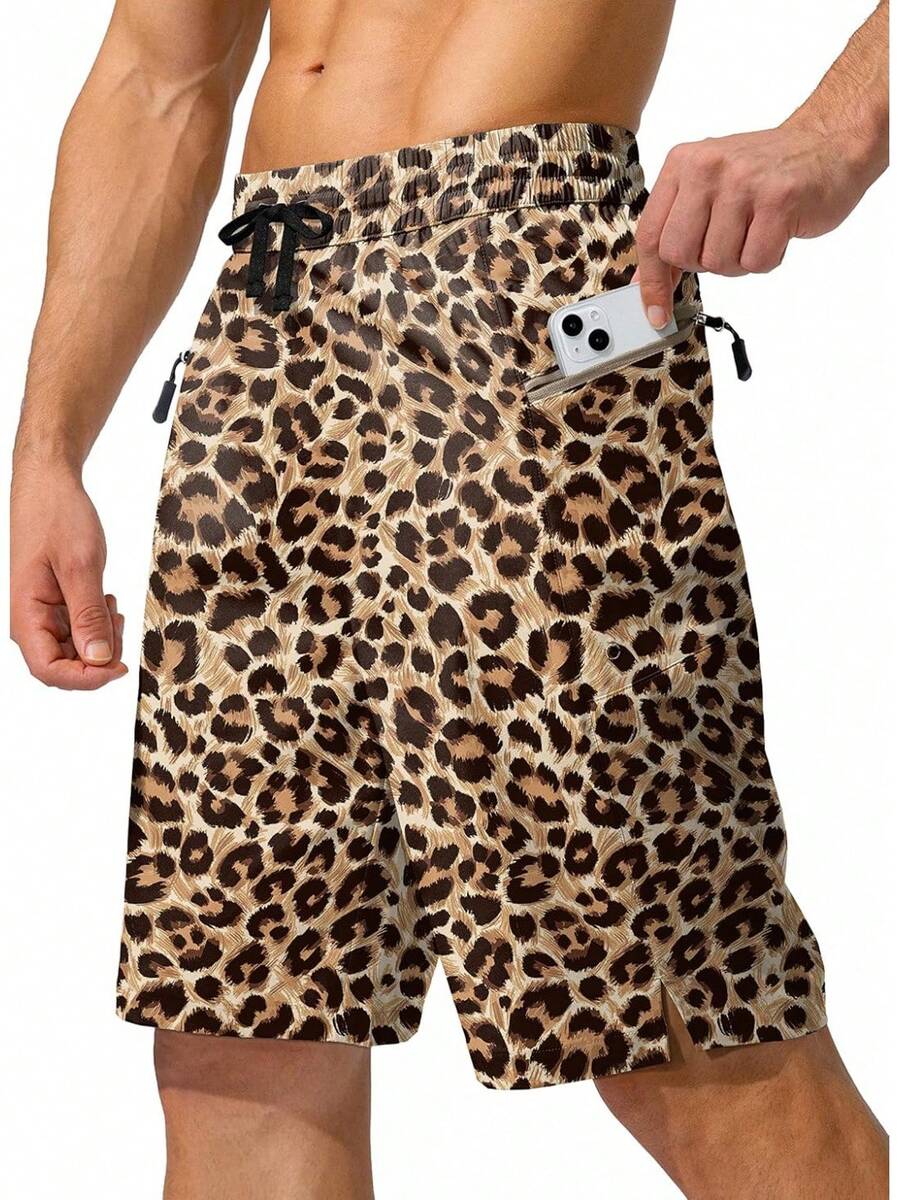 Men's Swim Trunks Quick Dry Board Shorts With Zipper Pockets Beach Shorts Bathing Suits Men - No Mesh Liner - Leopard - 查看 1