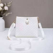 新款时尚刺绣女士手提包，饰有蝴蝶图案，可单肩斜挎，日常百搭小方包，肩带长度可调节 - 白色 - 查看 6