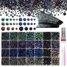 14000Pcs Gothic Black Colors Flatback Rhinestones And Pearls For Bedazzling Kit, 2-6mm Resin Gems Bedazzling Rhinestone, 4-10mm Flatback Pearls Gems Rhinestones For Crafting DIY Face Makeup - S11 - 查看 1