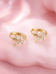 1 Pair Exquisite Sparkling Full Zirconia Butterfly Earrings, Ideal Gift For Kids, Girls, Friends For Party, Vacation, Beach, Festivals, Daily Wear, Birthday, Valentine's Day, Anniversary - Gold - View 4