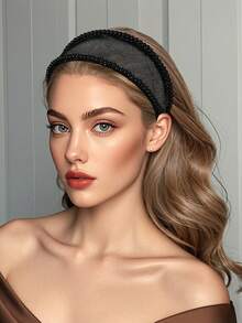 1件装奢华黑色网纱水钻装饰宽发箍，优雅时尚，适合女性，可用于婚礼、派对、日常佩戴，是节日派对的百搭发饰。 - 銀色 - 查看 8