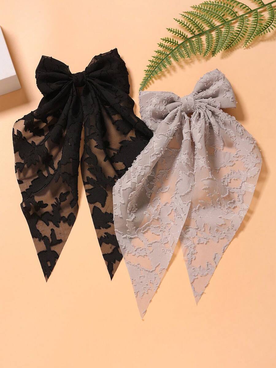 2 pièces/set Pinces à cheveux haut de gamme avec nœud papillon style bohème décontracté, style palais pour fête, mignon, de rue, élégant, en polyester, convient pour toutes les saisons, accessoires pour la tête, accessoires capillaires pour femmes, pinces, barrettes à cheveux - Multicolore - Voir 1