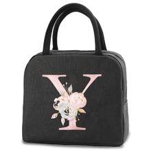 1个装保温午餐袋便当包铝箔饭袋冰袋个性化粉色爱心字母A-Z印花午餐盒便携式午餐手提包保温野餐袋 - 黑色 - 查看 11