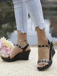 女士纯色厚底轻便凉鞋，一脚蹬设计，奢华时尚鞋履，2025夏季新款舒适休闲女鞋，适合旅行、外出和正式场合。 - 黑色 - 查看 3