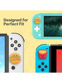 TOOUEE 4PCS 3D For French Fries&Hamburger Theme Cute Kawaii Silicone Joycon Thumb Grip Caps, Soft Cartoon Skull Theme Joystick Cover Button Caps For Switch / OLED / Switch Lite Cute Switch/Lite/Oled Accessories