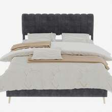 Modern And Minimalist Upholstered Bed With Soft Headboard, 140 X 200 Cm, Grey, Multifunctional Bedroom Furniture, Low Slatted Base (Without Storage), Mattress Not Included.