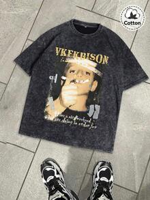 Hemo, Hemo, Men's Street Graphic T-Shirt, Slightly Stretchy Distressed Cotton Blend Black Crew Neck Short Sleeve Tee, Casual Daily T-Shirt - Black - View 1