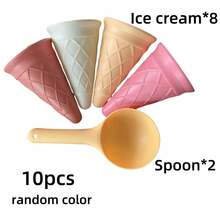 5/10件套沙滩雪冰淇淋甜筒勺子冰淇淋杯套装，DIY雪沙滩粘土工具玩具 - 彩色 - 查看 4
