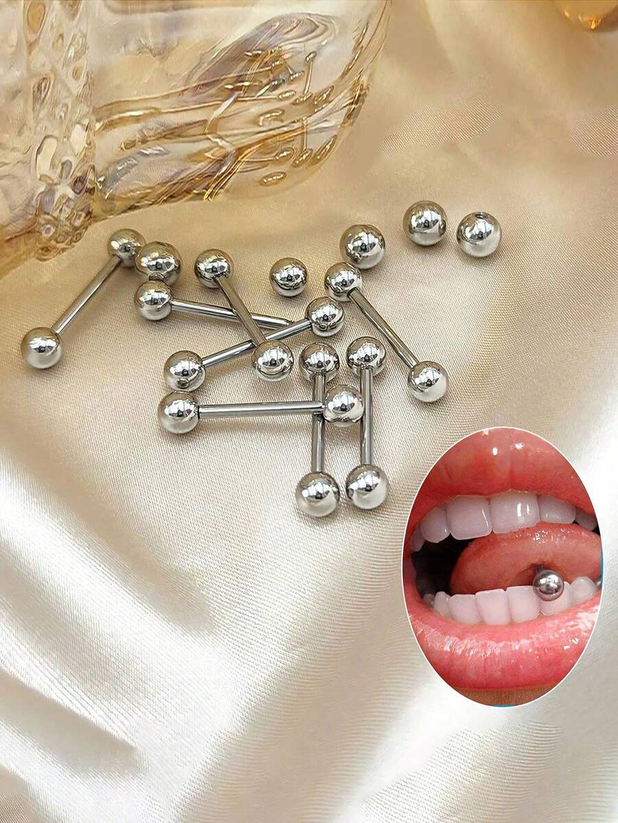 12件套极简主义杠铃舌环替换球套装，长度分别为12毫米、14毫米、16毫米和18毫米，14G舌环，软骨耳环，适合女性日常佩戴 - 12件組合 - 查看 1