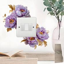 Fresh Plants Flower Switch Stickers Golden Border Peony Rose Leaf Light Switch Decal Socket Decor Removable Flower Light Switch Cover For Bedroom Living Room Nursery Bathroom, Valentine's Day Switch Decoration - Multicolor - View 2