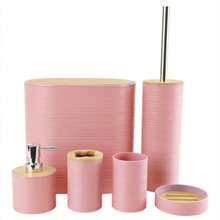 4-Piece Bamboo Bathroom Accessory Set, Includes Soap Dispenser, Toothbrush Holder, Toothbrush Cup, Soap Dish, Suitable For Countertop Decor, Birthday, Holiday, Housewarming, Christmas Gift (Gray, Black, Beige, White) - Multicolor - View 8