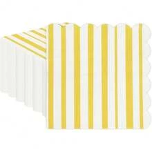 New 40Pcs Yellow Striped Pastel Napkins, 6.5 X6. 5 Inch Scalloped Ice Cream Party Napkin Disposable Paper Cocktail Beverage Napkins For Pastel Party W Shower Birthday Dr Dinner Dr - Yellow 40 - View 1