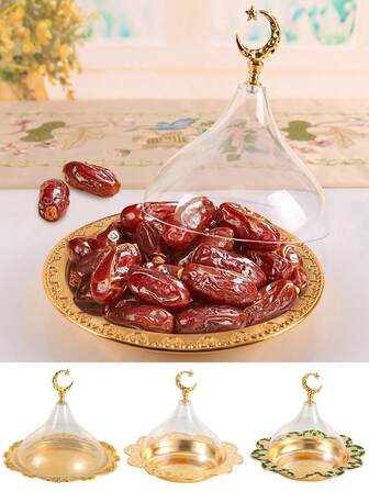 1pc Covered Jujube Plate, Gold Candy Box, Moon & Star Shaped Fruit Plate, Snack Dish, Seasoning Bowl, Spice Jar, Coffee Sugar Canister, Dessert Stand, Household Kitchen Utensils, Restaurant Decor Tools, Storage Organizer Rack, Entertaining Guests, Eid Al-Fitr, Ramadan Gift