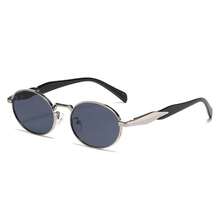 1 Pair Of  Street Style Oval Metal New Fashion Retro High-End Sunshade Glasses - Silver Frame With Black and Gray Trim - View 13