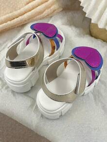 1 Pair Girls' Summer Sandals With Heart Decoration, Colorful Strap Design, Adjustable Ankle Strap For Daily Wear - White - View 4